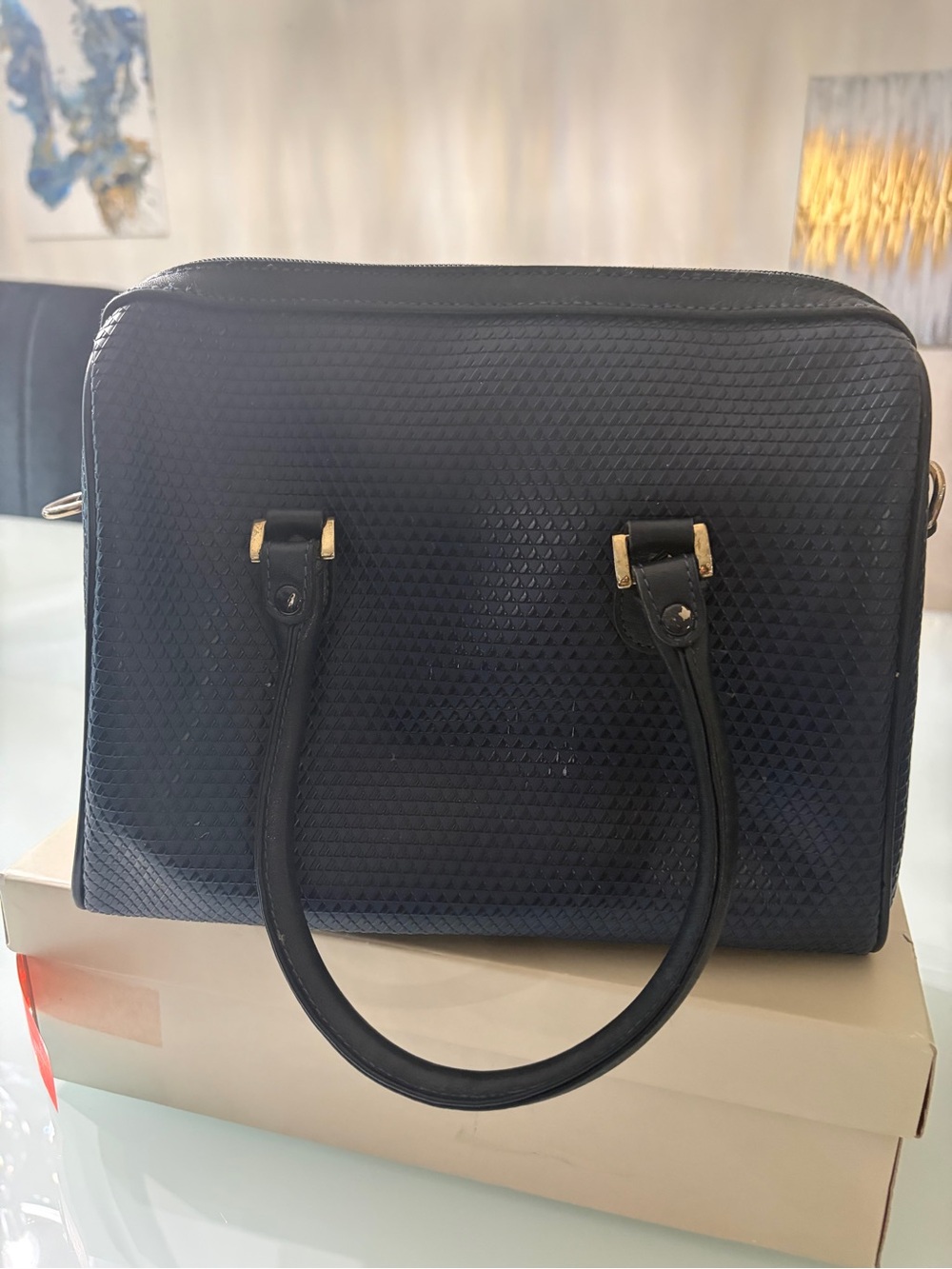Liz Claiborne Navy Textured Satchel - Picture 2 of 8